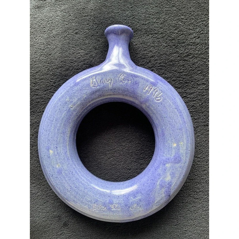 Vintage "The Potter's House" Folk Art Glazed Pottery Ring Flask Bottle - Picture 7 of 11